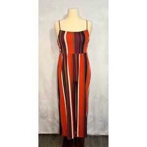 NWT Boho Large Urban Outfitters Striped Orange Burgundy Palazzo Pant Jumpsuit